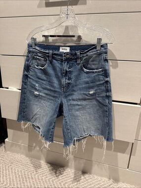 pistola Distressed Raw-Hem Denim Shorts in Blue Wash
